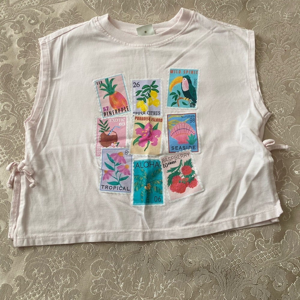 Zara Light Pink Tropical Stamp Graphic Tank Top